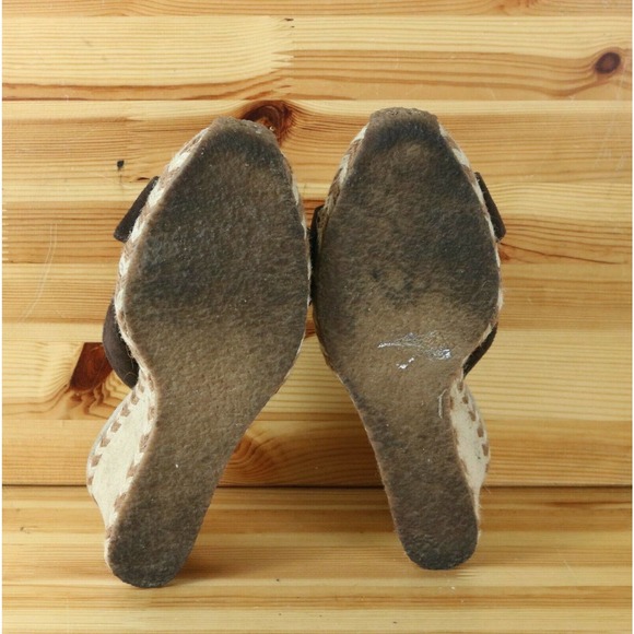 UGG Women's Suede Wedge Sandals Fur lined Brown Size 8 Shoes Slip Ons 1689 - Picture 7 of 8